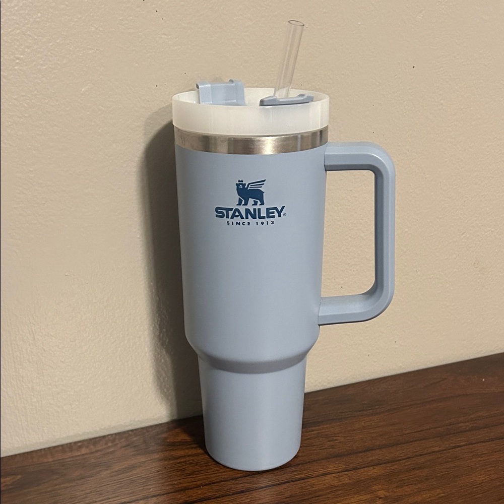 Stanley 40oz Light Blue Travel Mug with Handle and Straw